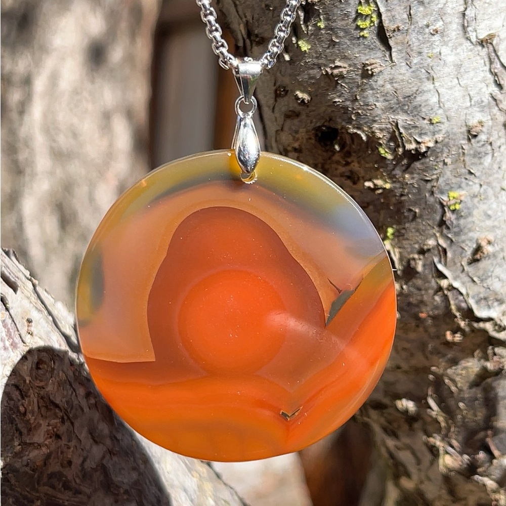 Sterling silver unique sunrise sceneryā agate round pendant 1295